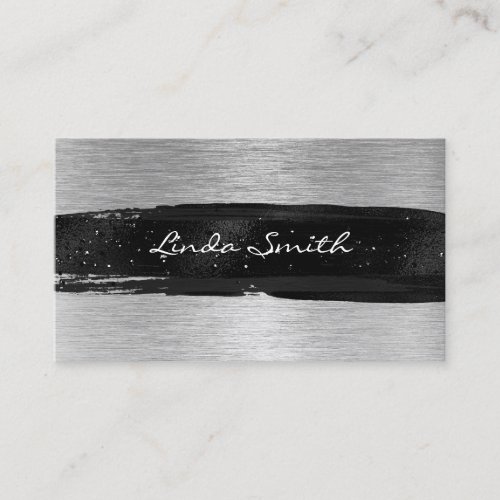 Silver Brushed Metal Foil Black Brush Stroke Business Card