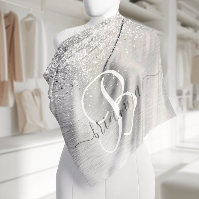 Silver Brushed Metal Glitter Monogram Name Bandana (Creator Uploaded)