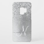 Silver Brushed Metal Glitter Monogram Name Case-Mate Samsung Galaxy S9 Case<br><div class="desc">Easily personalize this trendy chic phone case design featuring pretty silver sparkling glitter on a silver brushed metallic background.</div>
