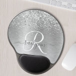 Silver Brushed Metal Glitter Monogram Name Gel Mouse Pad<br><div class="desc">Easily personalize this trendy chic mouse pad design featuring pretty silver sparkling glitter on a silver brushed metallic background.</div>