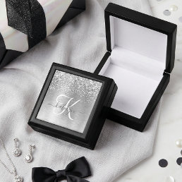Silver Brushed Metal Glitter Monogram Name Gift Box