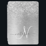 Silver Brushed Metal Glitter Monogram Name iPad Air Cover<br><div class="desc">Easily personalize this trendy chic ipad cover design featuring pretty silver sparkling glitter on a silver brushed metallic background.</div>