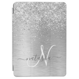 Silver Brushed Metal Glitter Monogram Name iPad Air Cover