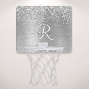 Silver Brushed Metal Glitter Monogram Name Mini Basketball Hoop at Zazzle