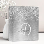 Silver Brushed Metal Glitter Monogram Name Mini Binder<br><div class="desc">Easily personalize this trendy binder featuring pretty silver sparkling glitter on a silver brushed metallic background.</div>