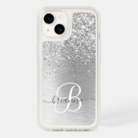 Silver Brushed Metal Glitter Monogram Name