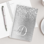 Silver Brushed Metal Glitter Monogram Name Planner<br><div class="desc">Easily personalize this trendy planner design featuring pretty silver sparkling glitter on a silver brushed metallic background.</div>