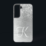 Silver Brushed Metal Glitter Monogram Name Samsung Galaxy S22 Case<br><div class="desc">Easily personalize this trendy chic phone case design featuring pretty silver sparkling glitter on a silver brushed metallic background.</div>