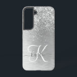Silver Brushed Metal Glitter Monogram Name Samsung Galaxy S22 Case<br><div class="desc">Easily personalize this trendy chic phone case design featuring pretty silver sparkling glitter on a silver brushed metallic background.</div>