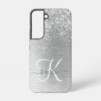 Silver Brushed Metal Glitter Monogram Name