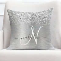 Silver Brushed Metal Glitter Monogram Name