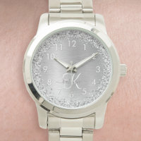 Silver Brushed Metal Glitter Monogram Name Watch