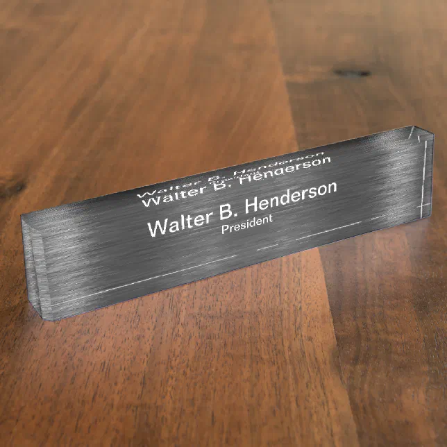 Silver Brushed Metal Graphic Executive Monogram Desk Name Plate | Zazzle