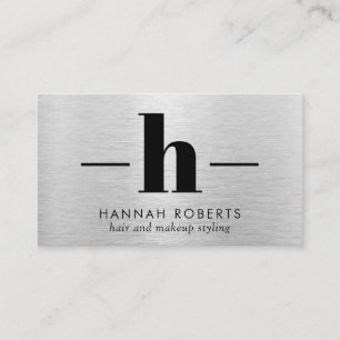 Silver Brushed Metal Letter H Monogram Hair Makeup Business Card