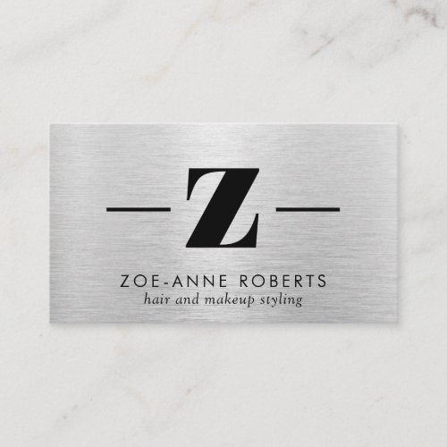 Silver Brushed Metal Letter Z Monogram Hair Makeup Business Card