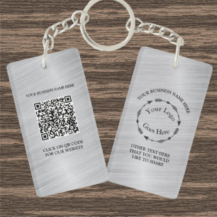 Silver Brushed Metal Logo and QR code Acrylic Keychain