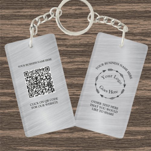 Silver Brushed Metal Logo and QR code Acrylic  Keychain