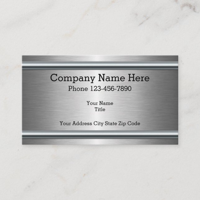 Silver Brushed Metal Look Modern Design Business Card (Front)