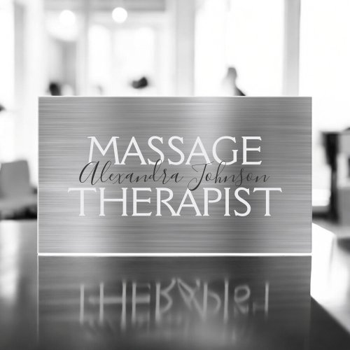 Silver Brushed Metal Massage Therapist Business Card