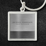 Silver Brushed Metal Metallic Monogram Name  Keychain<br><div class="desc">A classic silver grey brushed metal personalized keychain. Coordinates with other office supplies including binders,  notebooks and pens. Designed for you by Blackberry Boulevard.</div>
