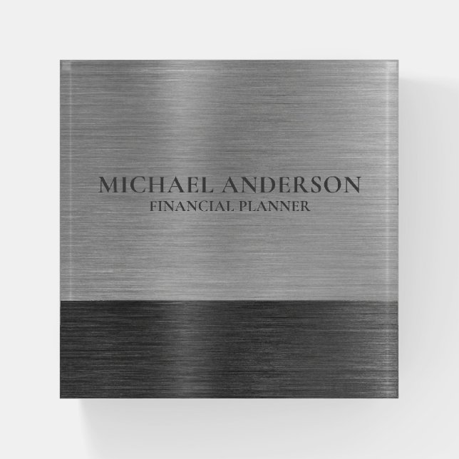 Silver Brushed Metal Metallic Monogram Name  Paperweight (Front)