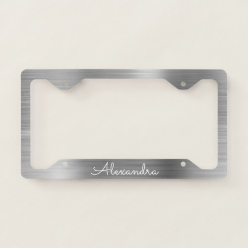 Silver Brushed Metal Monogram License Plate Frame