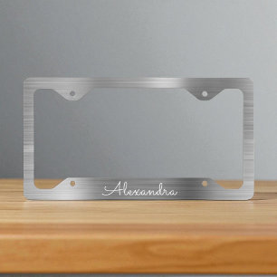 Silver Brushed Metal Monogram License Plate Frame