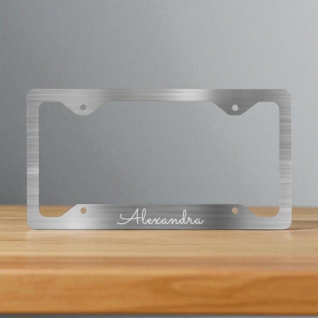 Silver Brushed Metal Monogram License Plate Frame (Creator Uploaded)