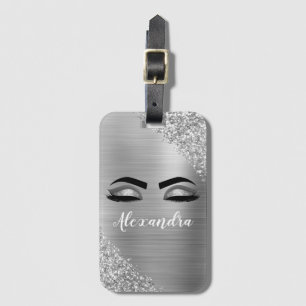 Silver Brushed Metal Monogram Name and Initial Luggage Tag