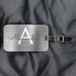 Silver Brushed Metal Monogram Name and Initial Luggage Tag<br><div class="desc">Luxury Silver Brushed Metal Foil Monogram Name and Initial Luggage Tag. This bag tag is perfect for Back to School,  Work,  or Traveling.</div>