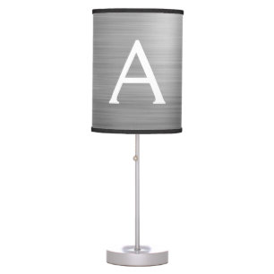 Silver Brushed Metal Monogram Name and Initial Table Lamp