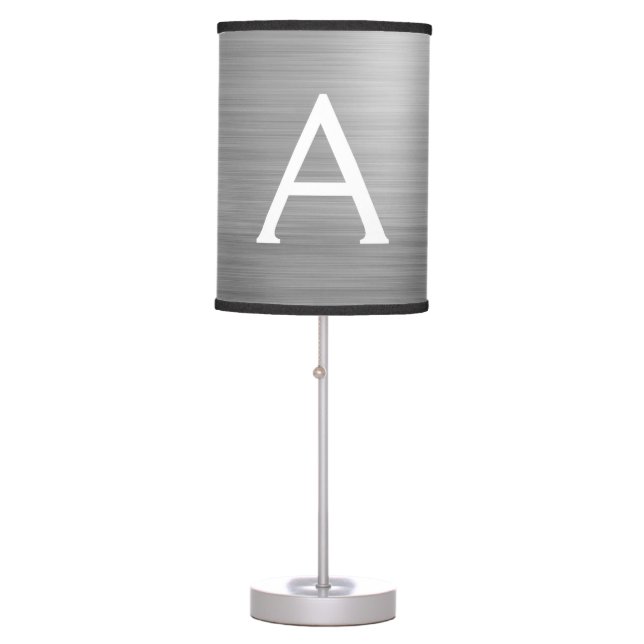 Silver Brushed Metal Monogram Name and Initial Table Lamp (Front)