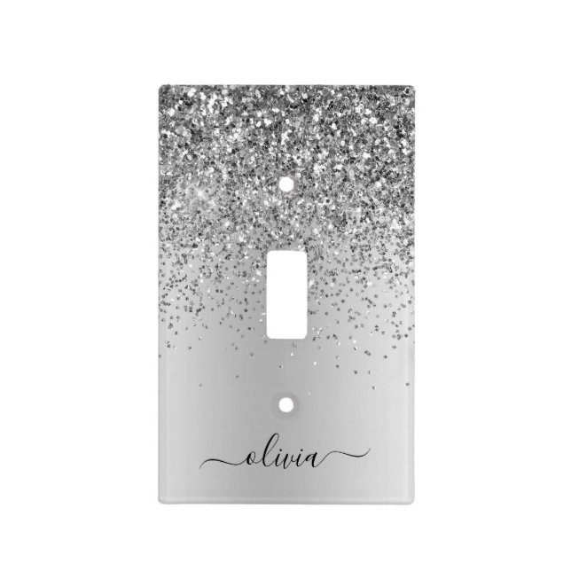 Silver Brushed Metal Monogram Name Girly Light Switch Cover (Front)