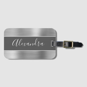 Silver Brushed Metal Monogram Name Luggage Tag