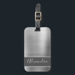 Silver Brushed Metal Monogram Name Luggage Tag<br><div class="desc">Luxury Silver with Charcoal Grey Band Brushed Metal Foil Monogram Name Luggage Tag. This faux metallic stainless steel bag tag is perfect for Back to School,  Work,  or Traveling.</div>