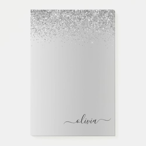 Silver Brushed Metal Monogram Name Luxury Post_it Notes