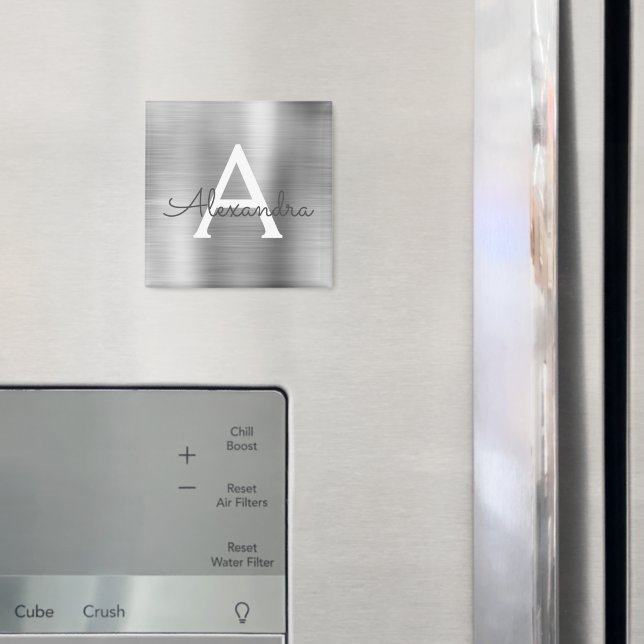 Silver Brushed Metal Monogram Name Magnet (In Situ (Fridge))