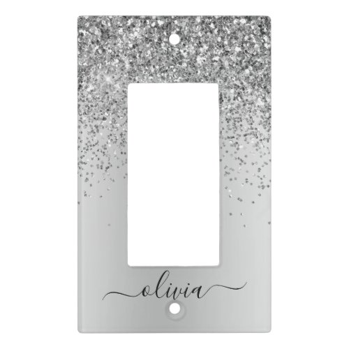 Silver Brushed Metal Monogram Name Modern Light Switch Cover