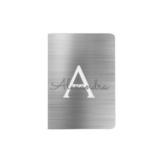 Silver Brushed Metal Monogram Name Passport Holder