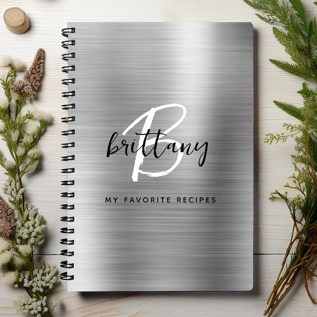 Silver Brushed Metal Monogram Name Recipe Book (Creator Uploaded)