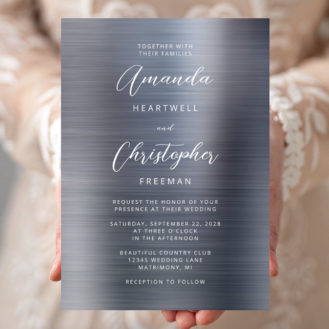 Silver Brushed Metal Script Wedding Invitation (Creator Uploaded)