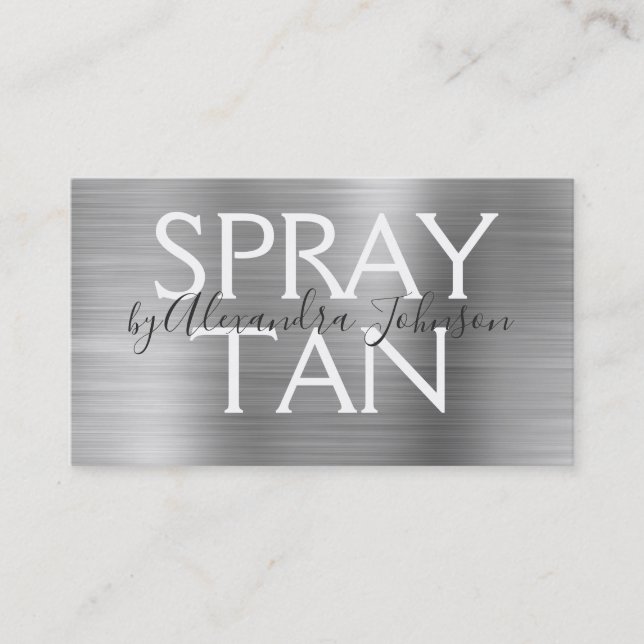 Silver Brushed Metal Spray Tan Business Card (Front)