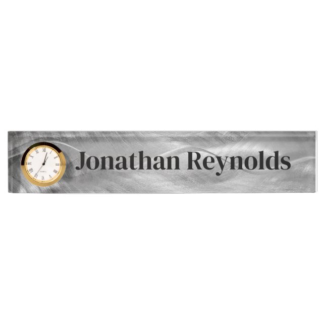 Silver Brushed Metal with Name Desk Name Plate (Front)