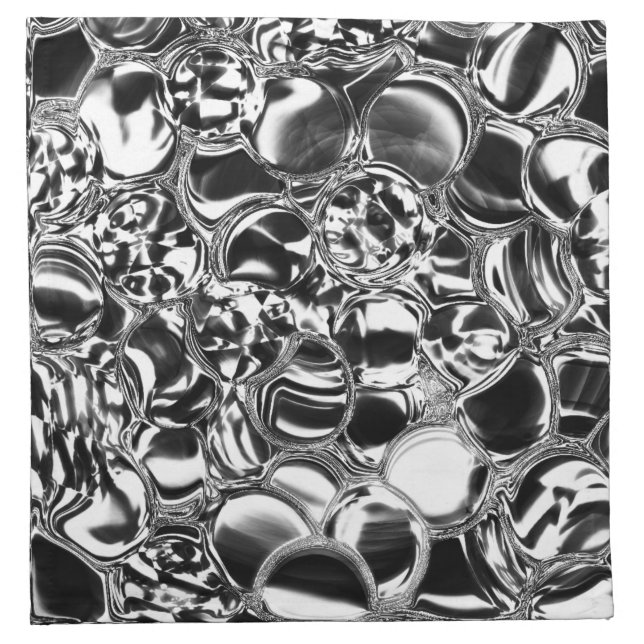 Silver bubbles with glass or metal tone  cloth napkin (Front)