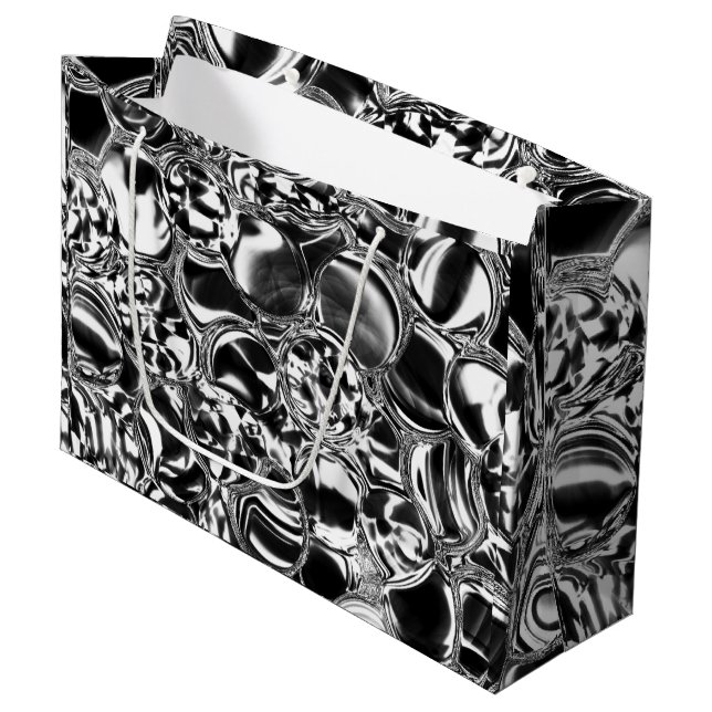 Silver bubbles with glass or metal tone  large gift bag (Front Angled)