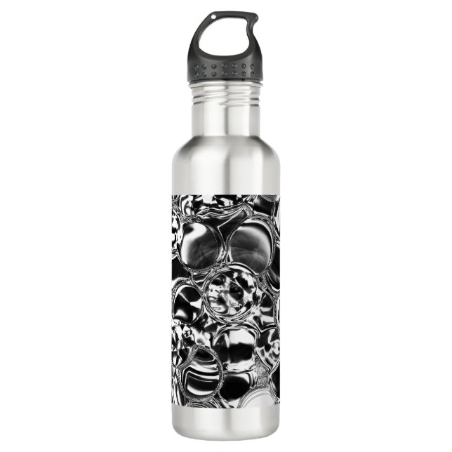 Silver bubbles with glass or metal tone  stainless steel water bottle (Front)