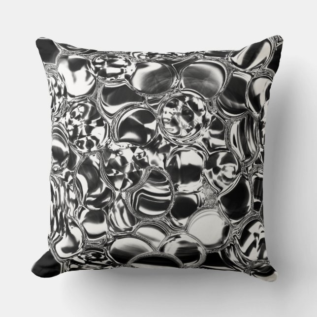 Silver bubbles with glass or metal tone  throw pillow (Front)