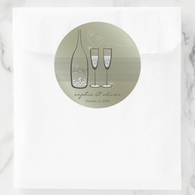 Silver Bubbly Champagne Cheers Elegant Wedding Classic Round Sticker (Bag)