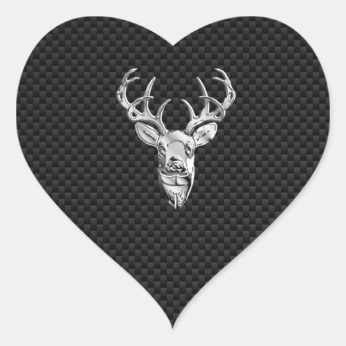 Silver Buck on Carbon Fiber Decor Heart Sticker