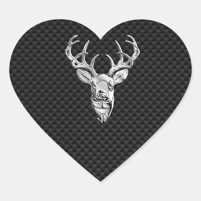 Silver Buck on Carbon Fiber Decor Heart Sticker (Front)